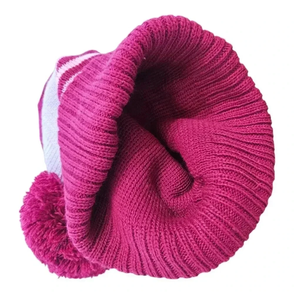 Fuschia/Pink/Red Little Girls Winter Beanie Hat and Mitten Set With Top Pom